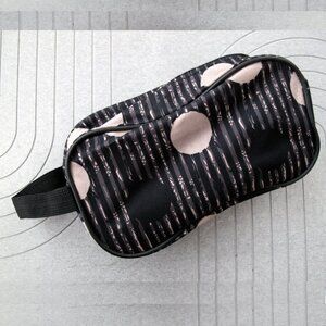 TOILETRY BAG small TRAVEL cosmetic TAG Gray & Black POLKA DOT vinyl Waterproof